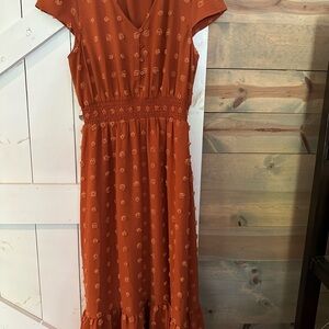 Daniel Rainn Terracotta Floral Midi Dress